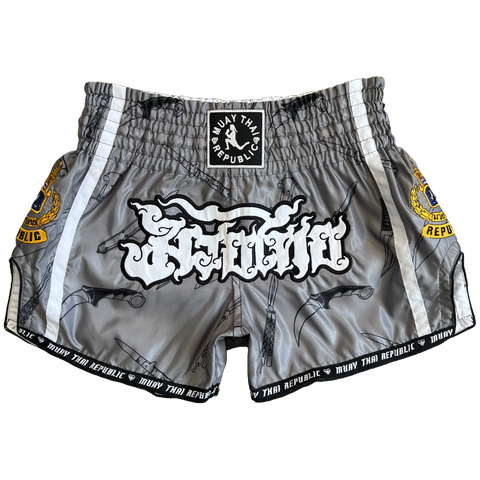 “KNIVES OUT” Muay Thai Shorts GRAY
