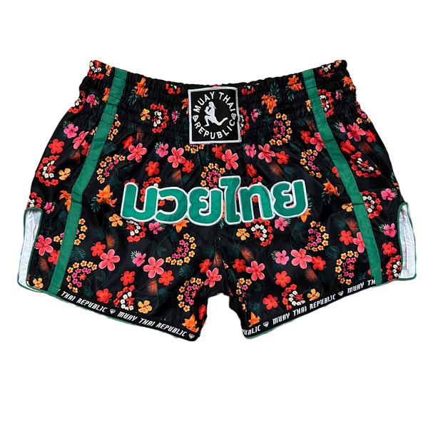 Yellow Palm Tree Hawaiian Print Muay Thai Boxing Shorts