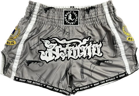 “KNIVES OUT” Muay Thai Shorts GRAY