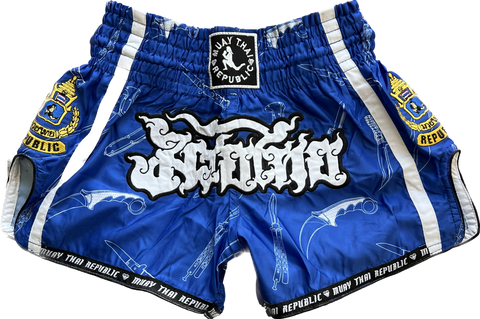 “KNIVES OUT” Muay Thai Shorts BLUE